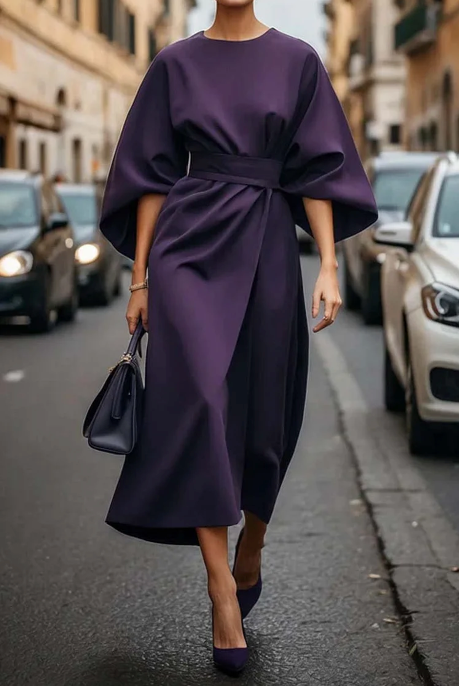 Women's Elegant Lantern Sleeve Dress | Midi