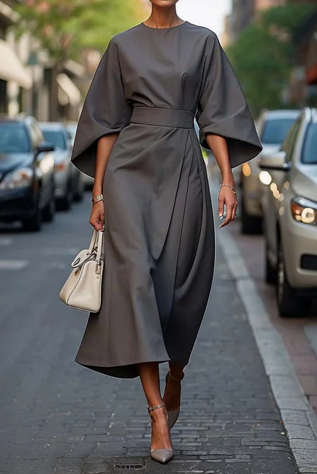 Women's Elegant Lantern Sleeve Dress | Midi