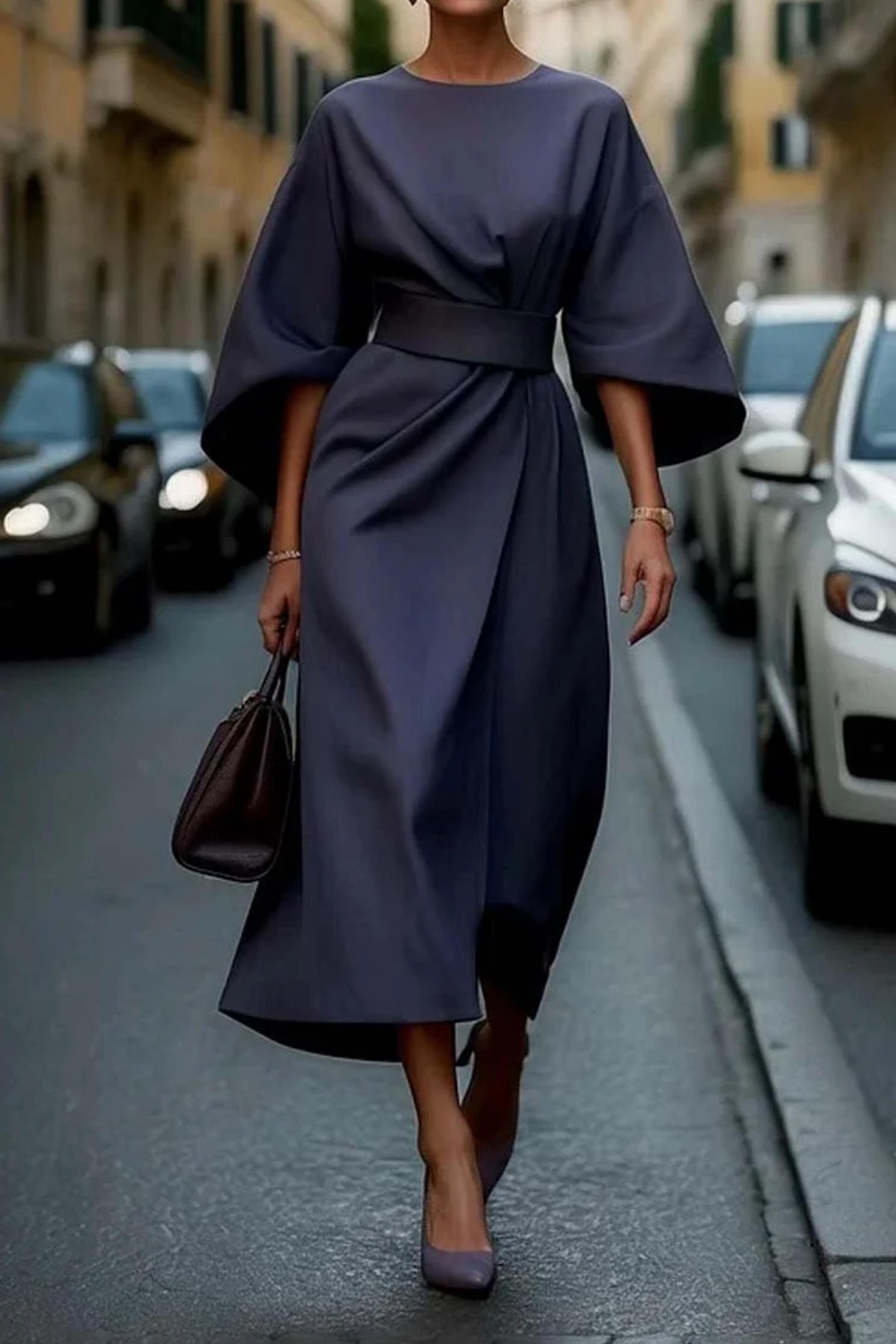 Women's Elegant Lantern Sleeve Dress | Midi