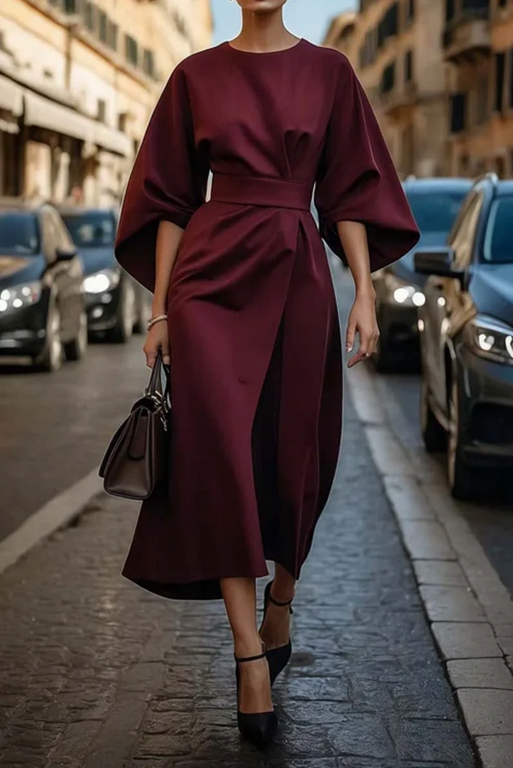Women's Elegant Lantern Sleeve Dress | Midi