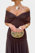 Women's Elegant Off Shoulder Wedding Guest Formal Dress | Maxi