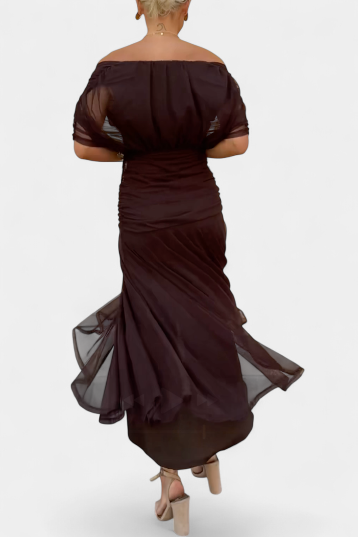 Women's Elegant Off Shoulder Wedding Guest Formal Dress | Maxi