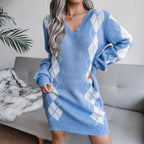 Women’s Winter Knit Printed Sweater Dress | Mini