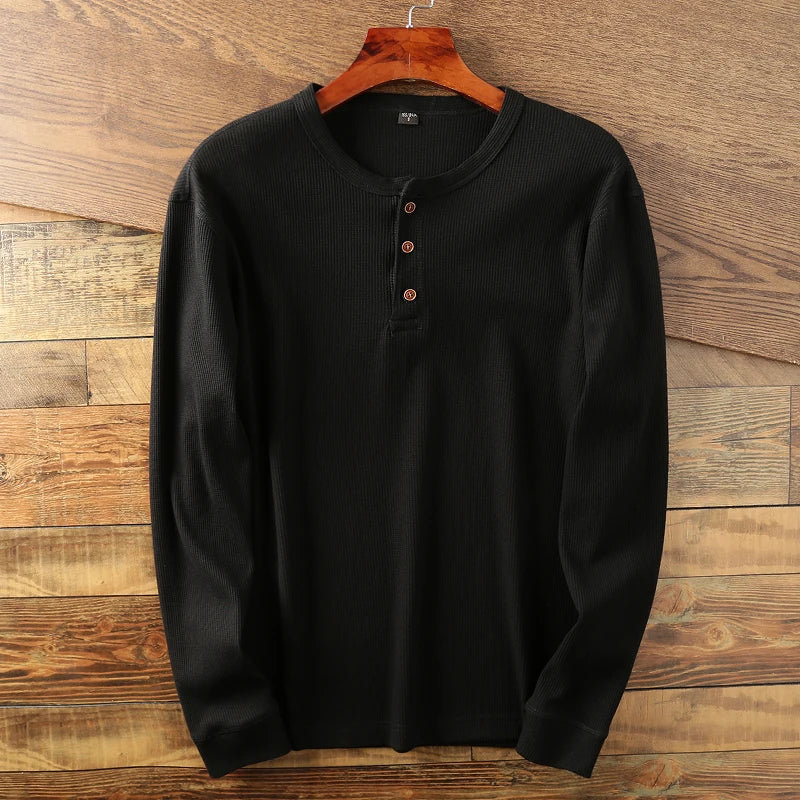 Men's Ribbed Button Up Henley Shirt | Long Sleeve