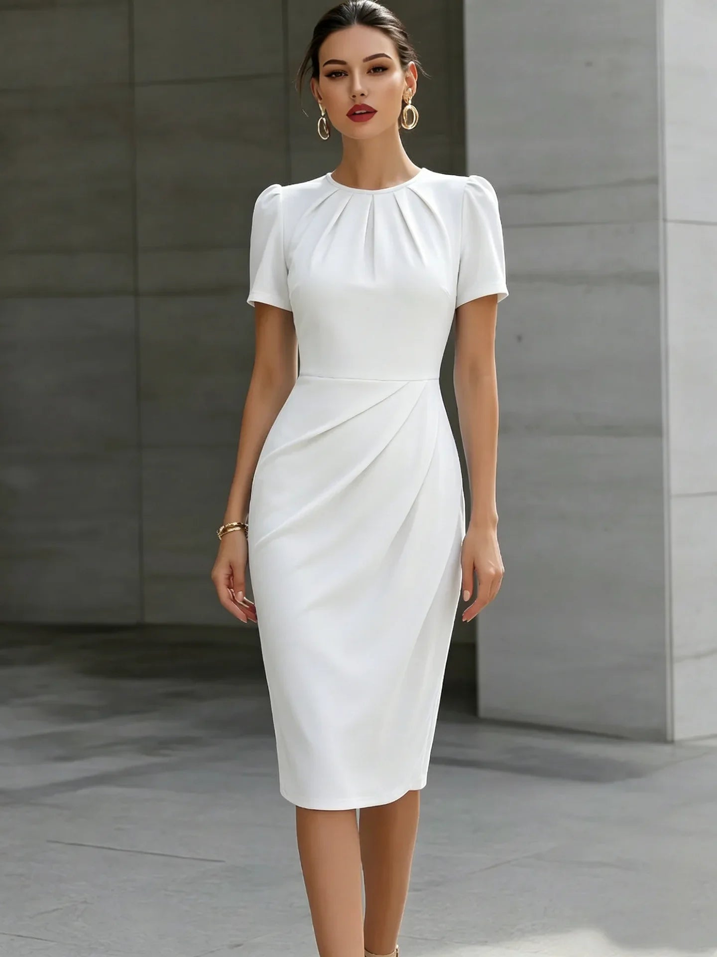 Women's Formal Waist Cinched Dress | Midi