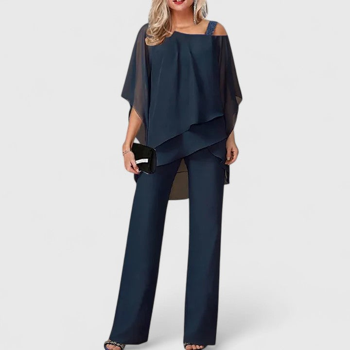 Women's Elegant Loose Fit Blouse and Pants Set | Two-Piece