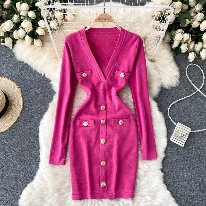 Women's Knitted Button-Front Midi Sweater Dress | Winter
