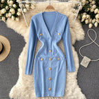 Women's Knitted Button-Front Midi Sweater Dress | Winter