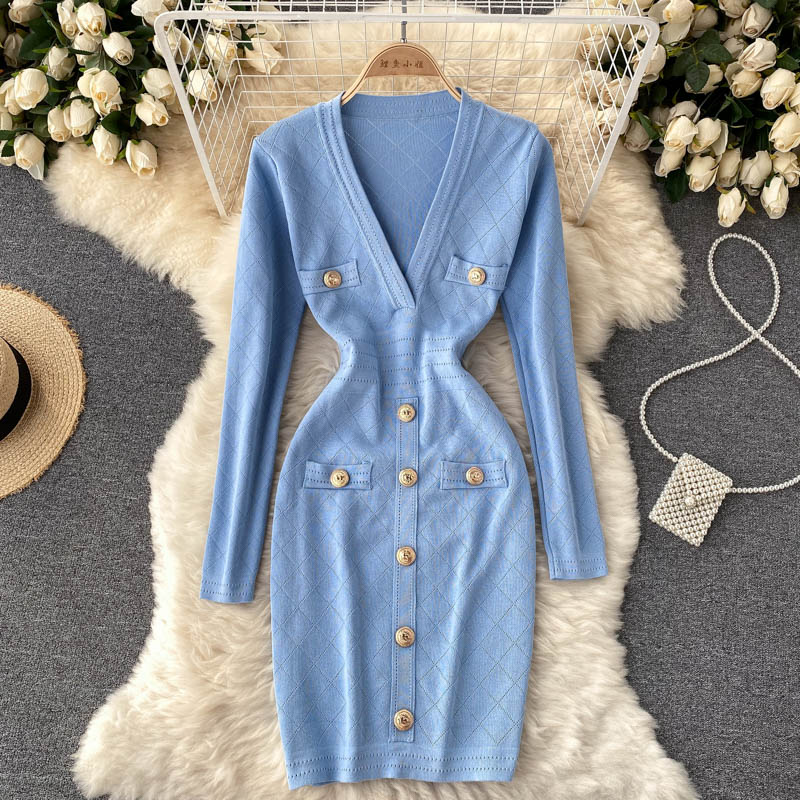 Women's Knitted Button-Front Midi Sweater Dress | Winter