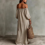 Women's Off-Shoulder Striped Loose Fit Dress | Maxi