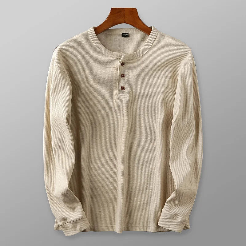 Men's Ribbed Button Up Henley Shirt | Long Sleeve