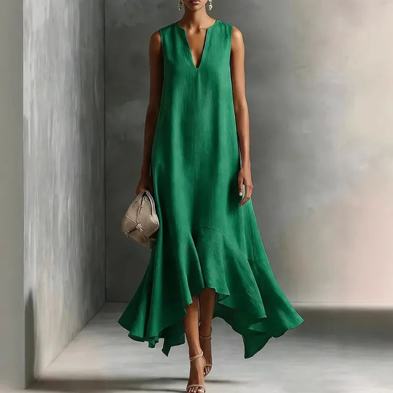 Women's Split Neck Flowy Dress | Midi