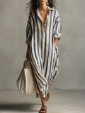 Women's Casual Striped Shirt Dress | Maxi