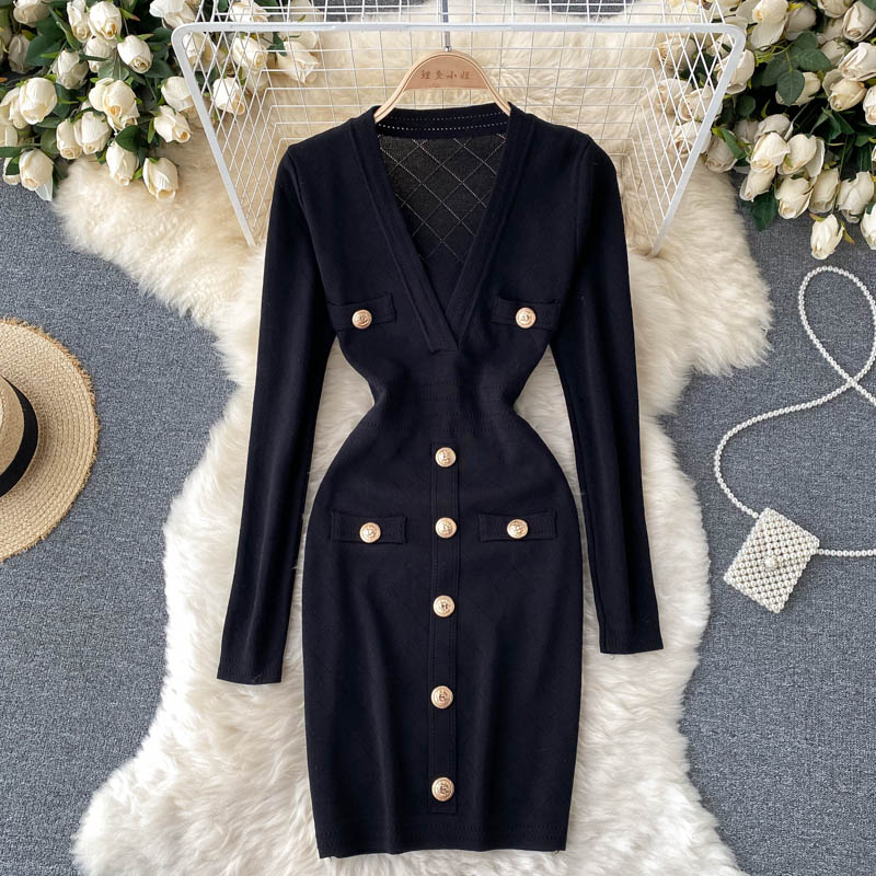 Women's Knitted Button-Front Midi Sweater Dress | Winter