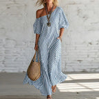 Women's Stripe Puff Sleeve Summer Dress | Maxi