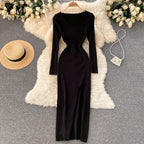 Women’s Ribbed Long Sleeves Knit Bodycon Dress | Maxi