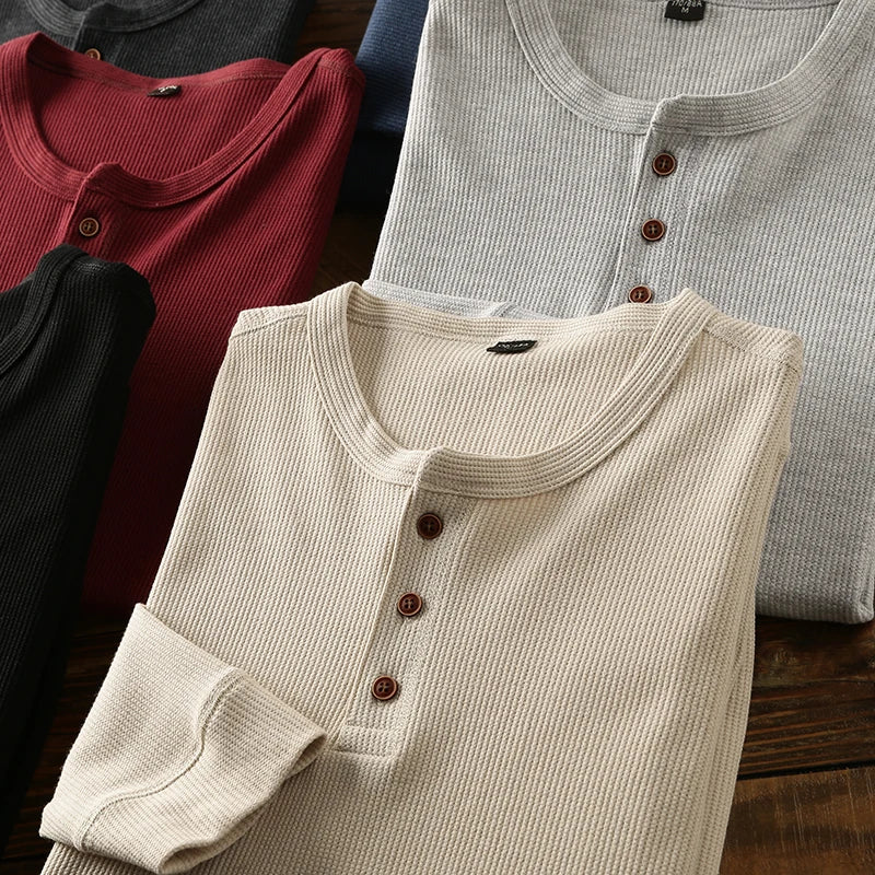 Men's Ribbed Button Up Henley Shirt | Long Sleeve