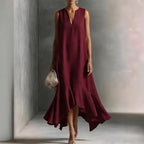 Women's Split Neck Flowy Dress | Midi