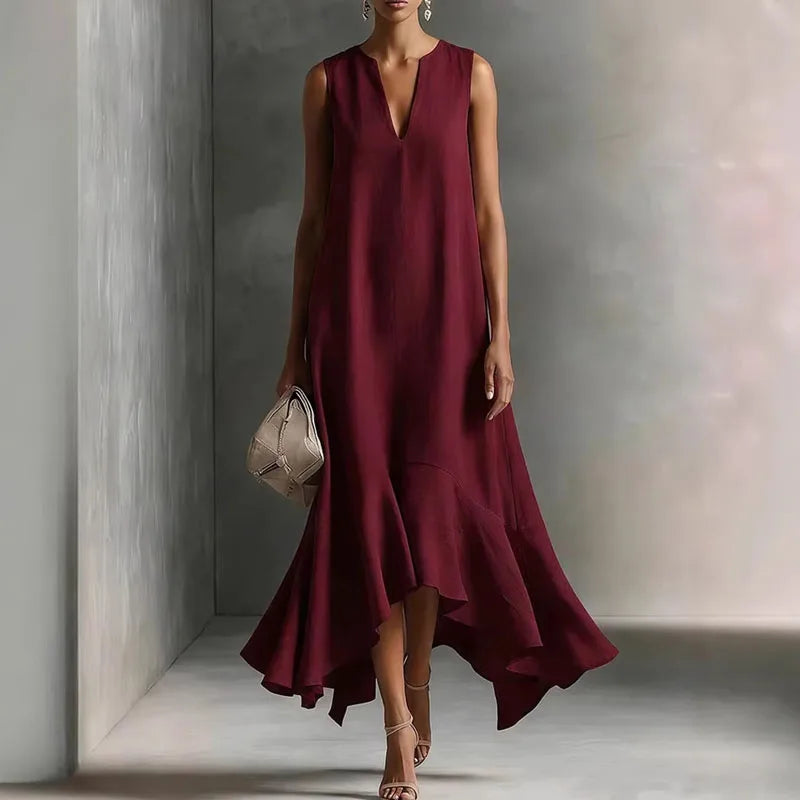 Women's Split Neck Flowy Dress | Midi