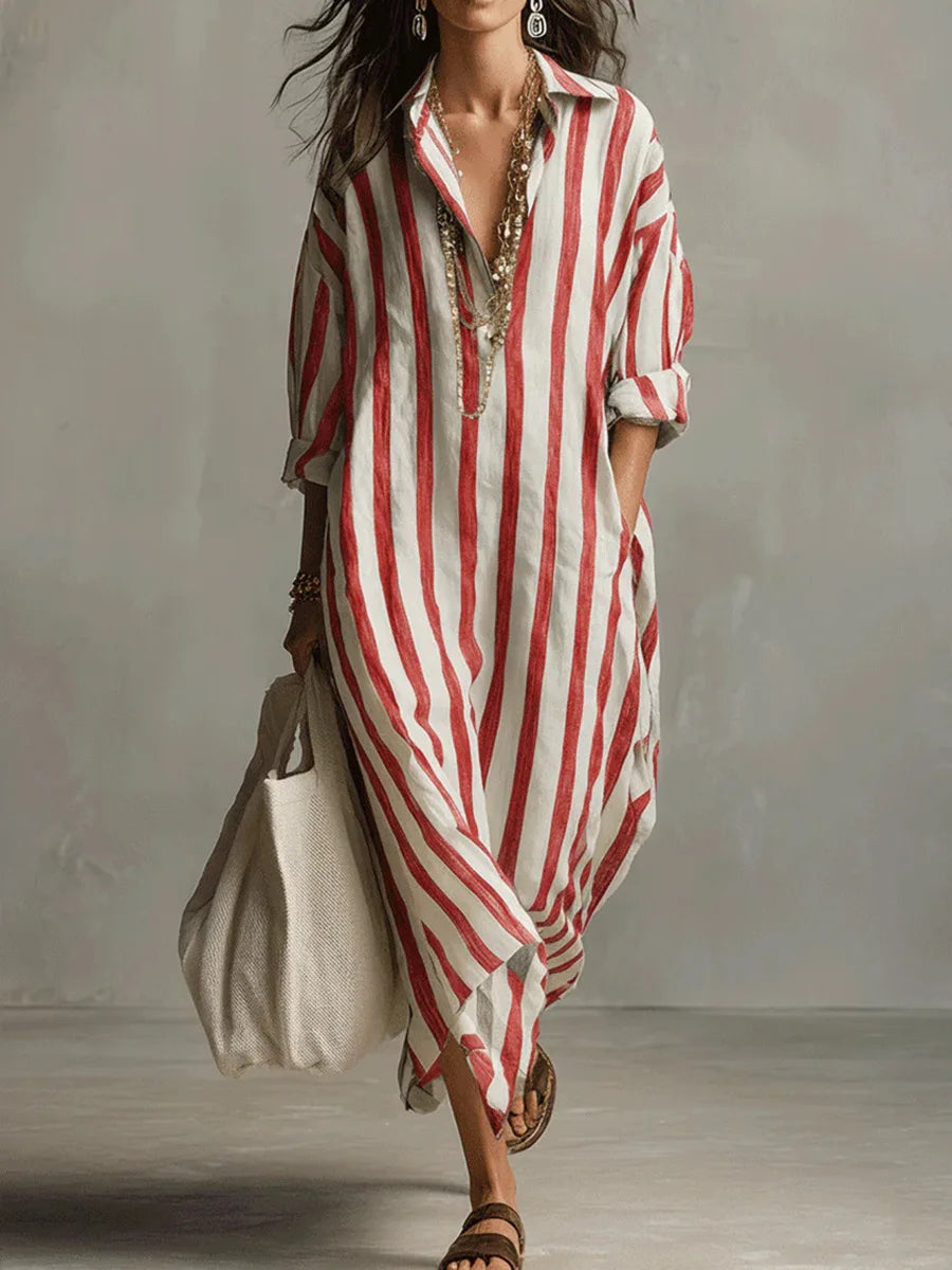 Women's Casual Striped Shirt Dress | Maxi