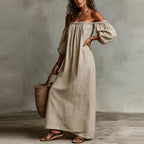 Women's Off-Shoulder Striped Loose Fit Dress | Maxi