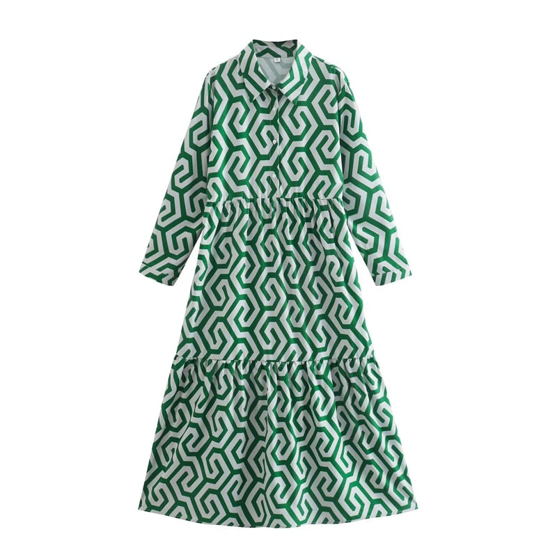 Women’s A-Line Printed Flared Shirt Dress | Midi