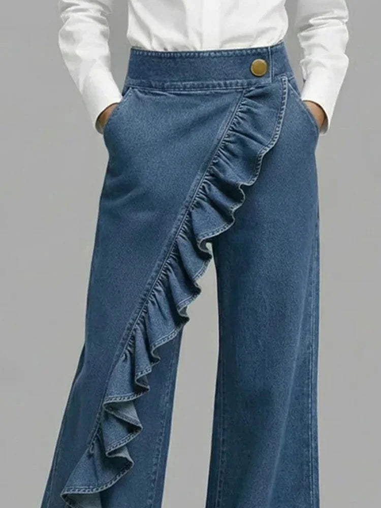 Women's Casual Ruffle Jeans | Wide Leg