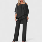 Women's Elegant Loose Fit Blouse and Pants Set | Two-Piece