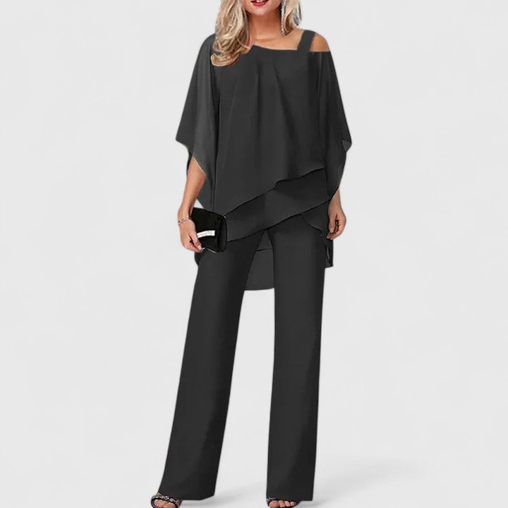 Women's Elegant Loose Fit Blouse and Pants Set | Two-Piece