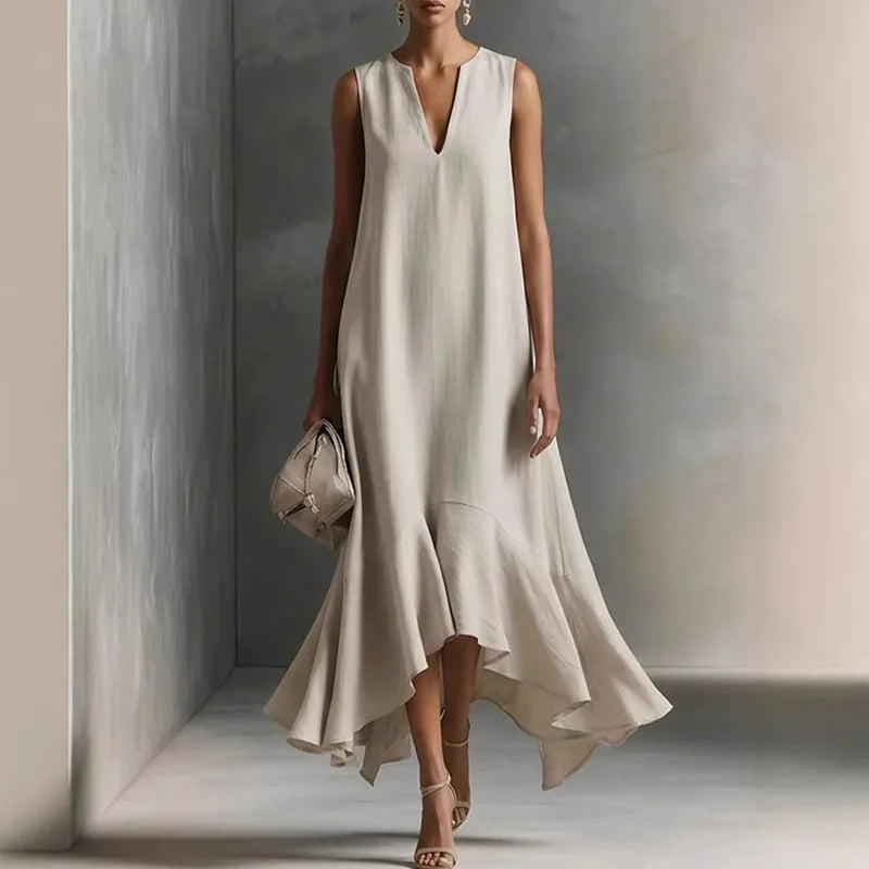 Women's Split Neck Flowy Dress | Midi