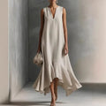 Women's Split Neck Flowy Dress | Midi