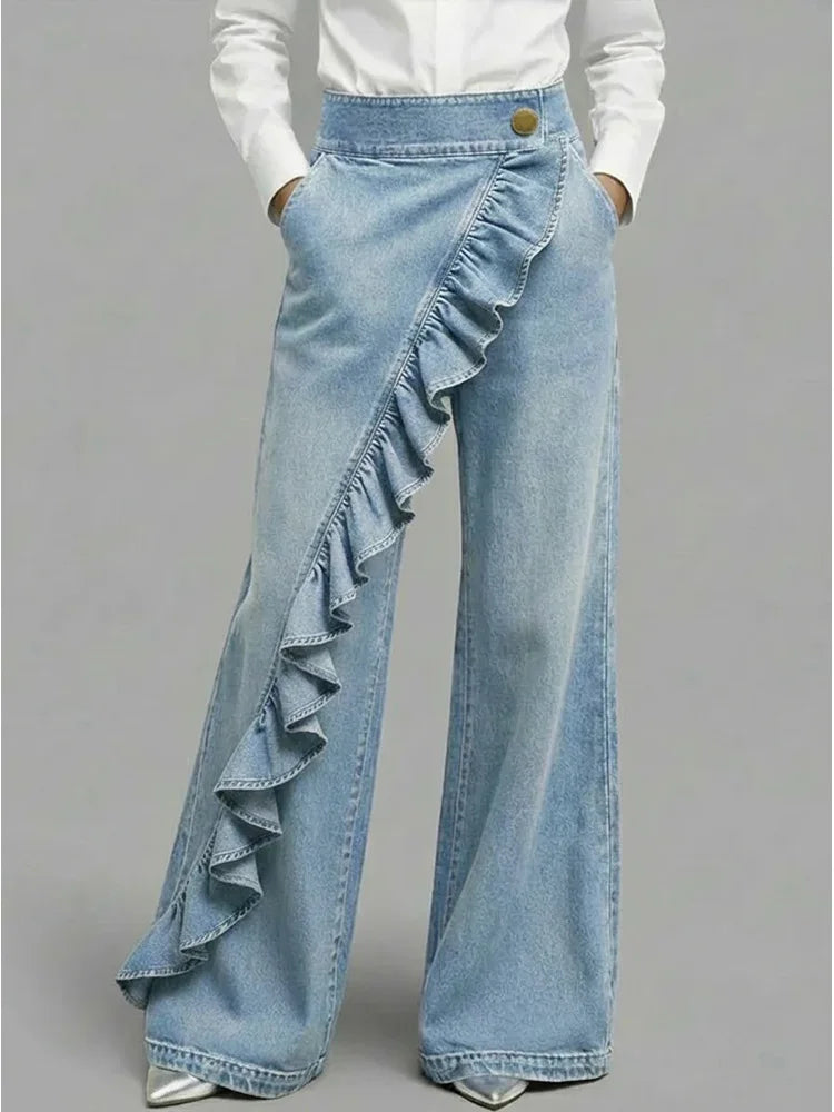 Women's Casual Ruffle Jeans | Wide Leg