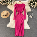 Women’s Ribbed Long Sleeves Knit Bodycon Dress | Maxi