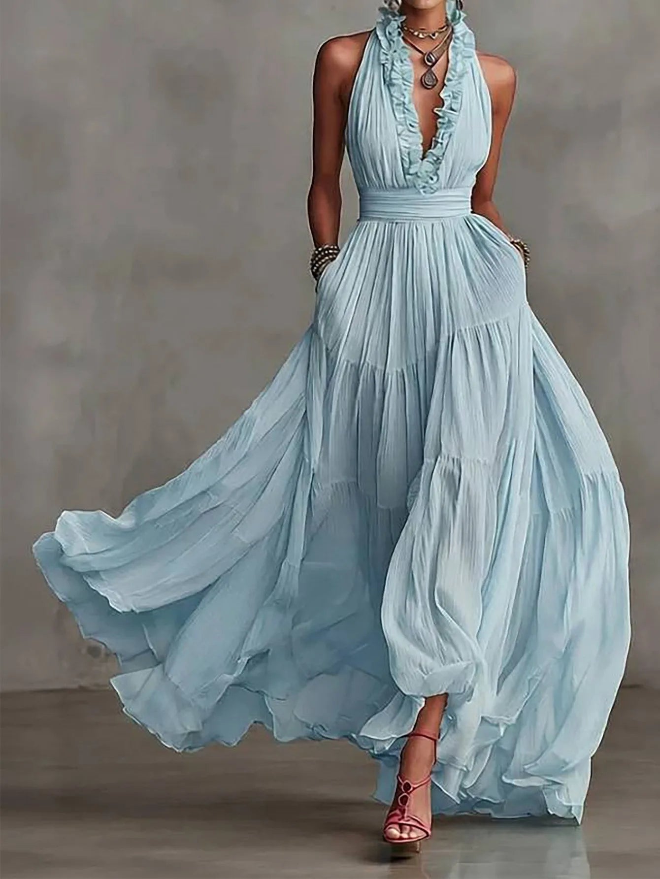 Women's Ruffle Trim Evening Dress | Maxi