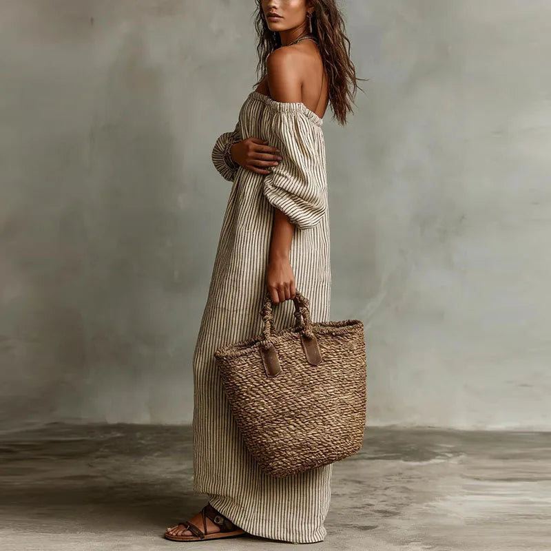 Women's Off-Shoulder Striped Loose Fit Dress | Maxi