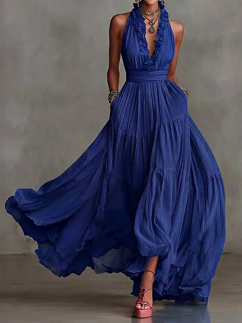 Women's Ruffle Trim Evening Dress | Maxi