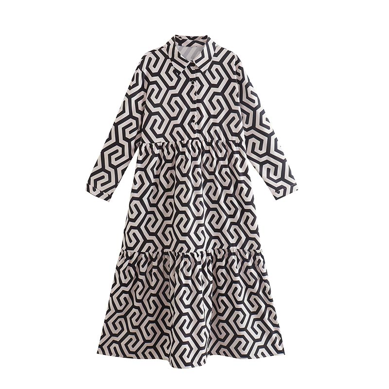 Women’s A-Line Printed Flared Shirt Dress | Midi