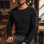 Men’s Ribbed Crew Neck Sweater | Printed Sleeves