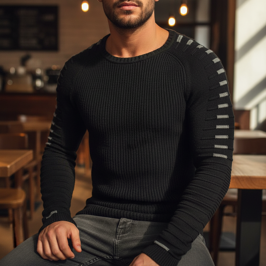 Men’s Ribbed Crew Neck Sweater | Printed Sleeves