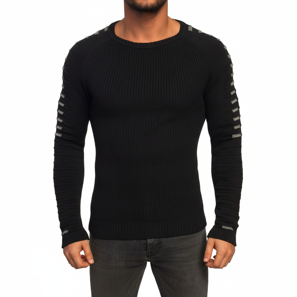Men’s Ribbed Crew Neck Sweater | Printed Sleeves