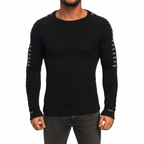 Men’s Ribbed Crew Neck Sweater | Printed Sleeves