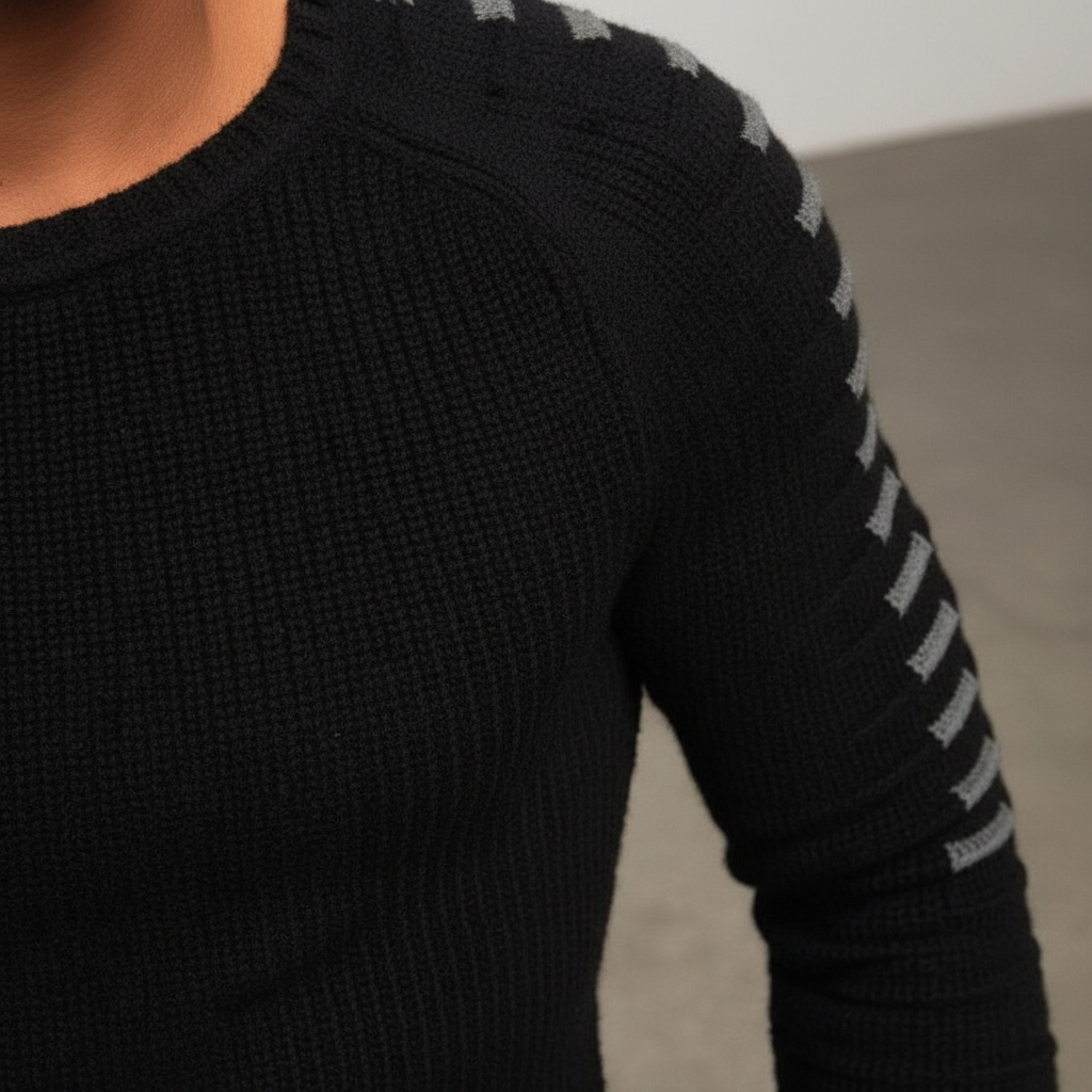 Men’s Ribbed Crew Neck Sweater | Printed Sleeves