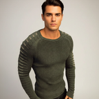 Men’s Ribbed Crew Neck Sweater | Printed Sleeves