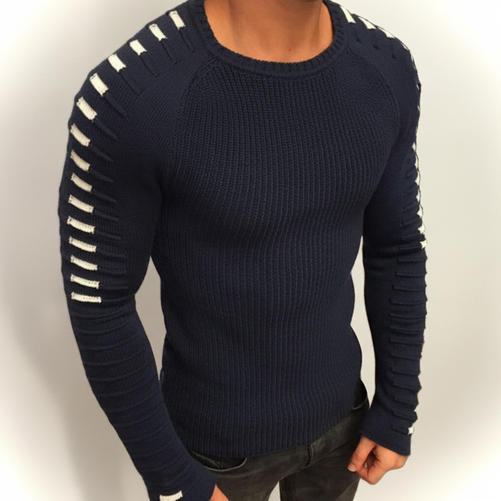 Men’s Ribbed Crew Neck Sweater | Printed Sleeves