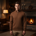 Men’s Ribbed Quarter Zip Sweater | Stand Collar
