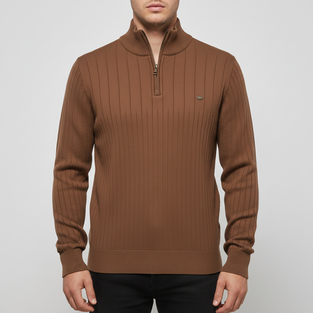 Men’s Ribbed Quarter Zip Sweater | Stand Collar