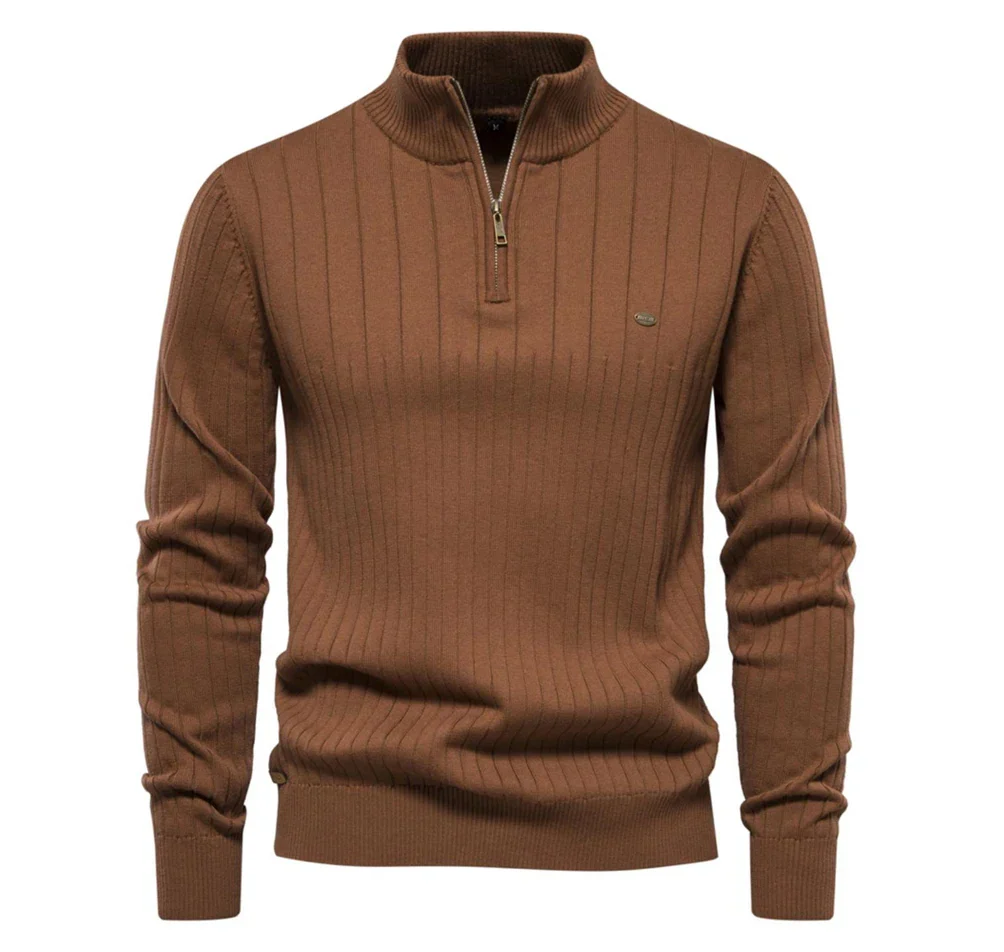 Men’s Ribbed Quarter Zip Sweater | Stand Collar