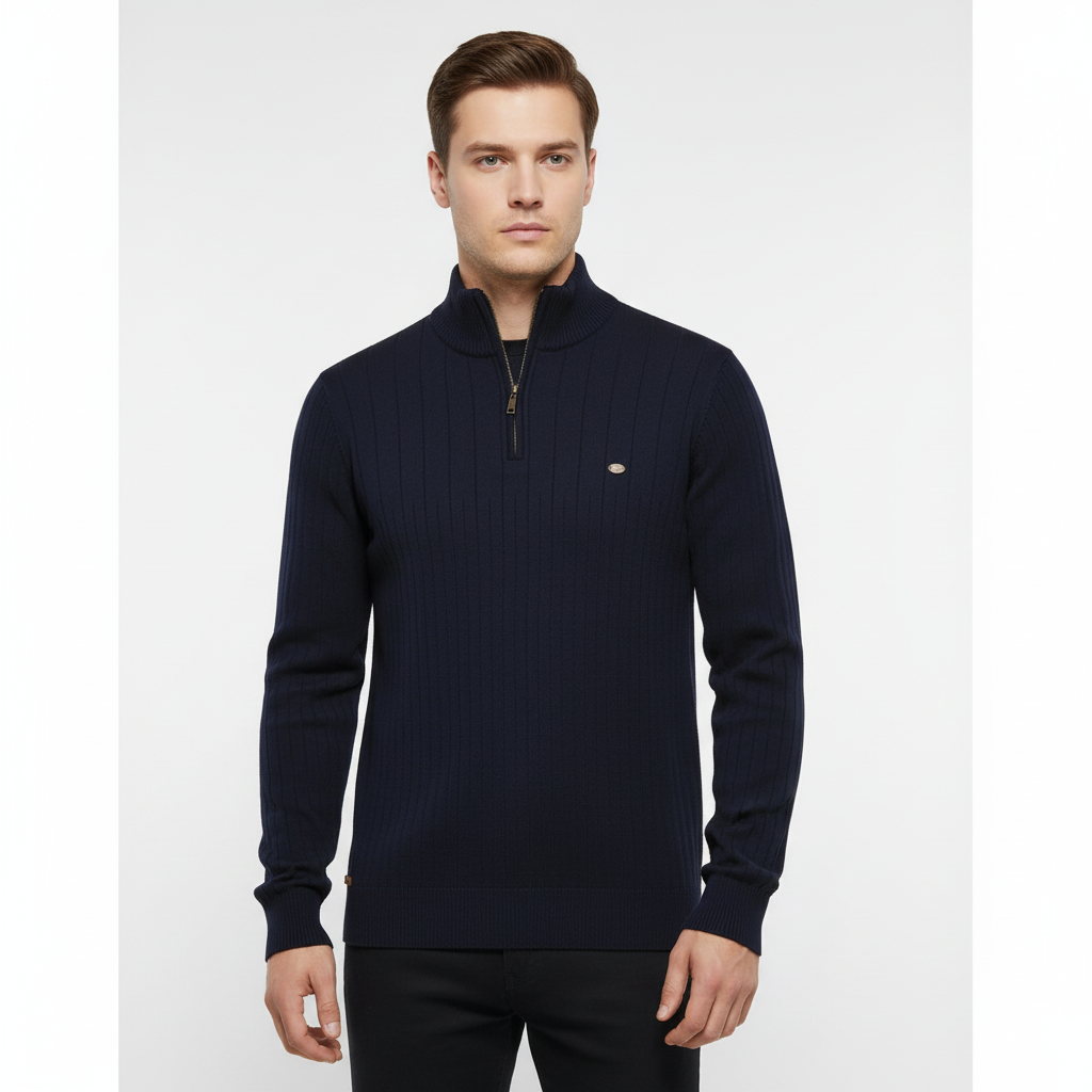 Men’s Ribbed Quarter Zip Sweater | Stand Collar