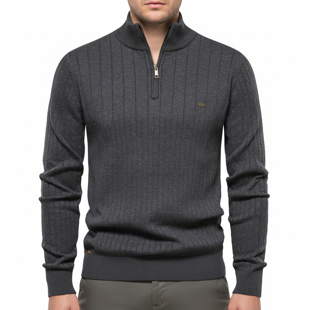 Men’s Ribbed Quarter Zip Sweater | Stand Collar