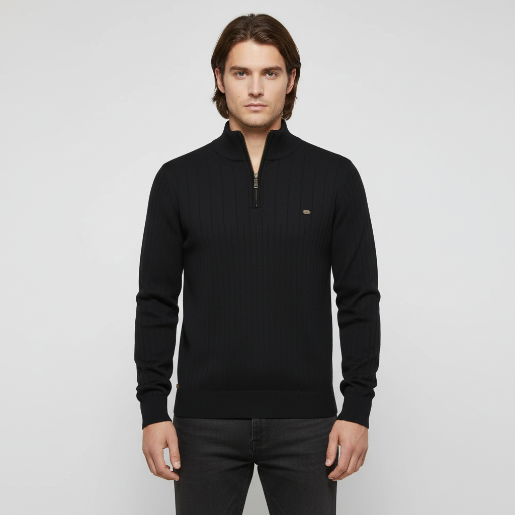 Men’s Ribbed Quarter Zip Sweater | Stand Collar